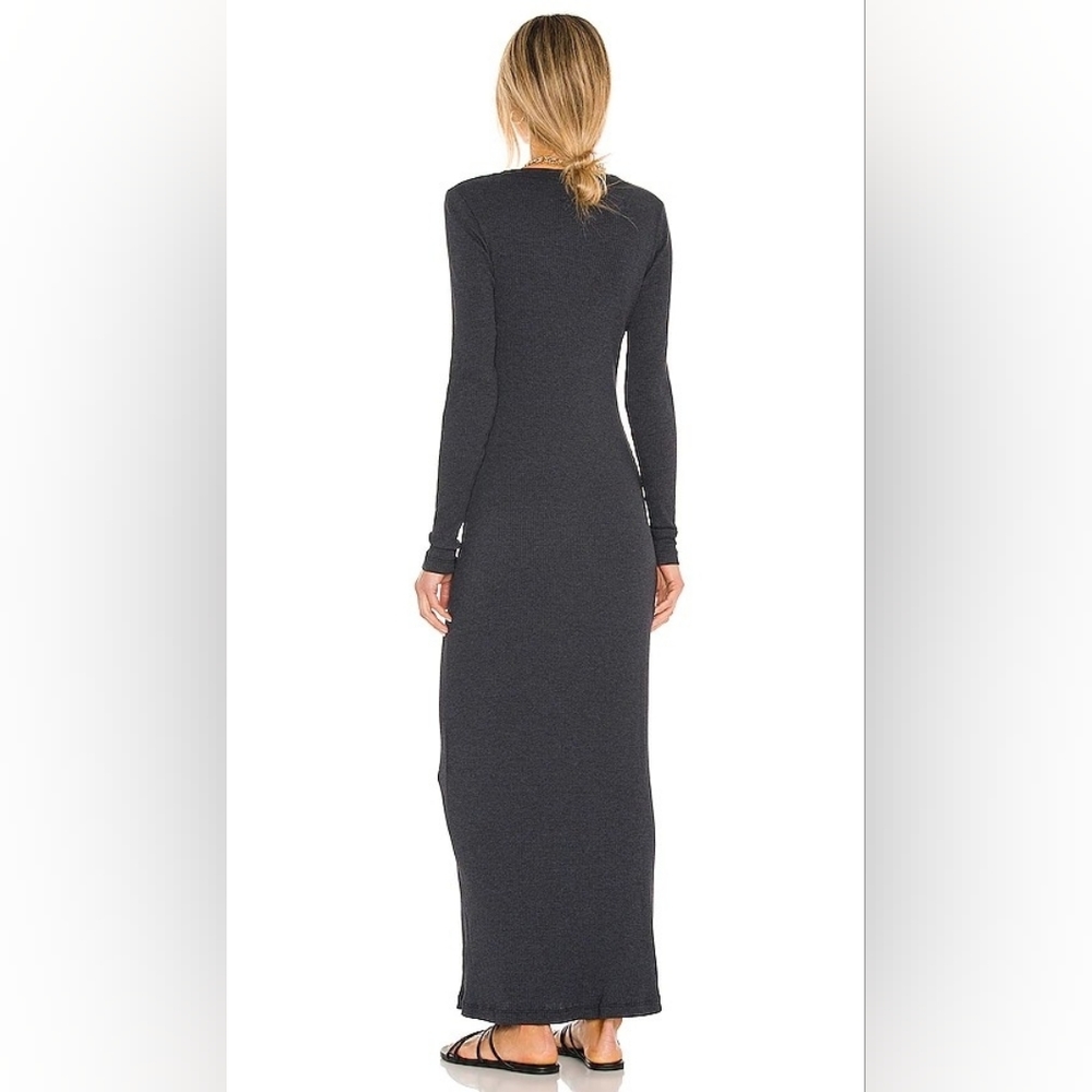 James Perse V-Neck Thermal Knit Midi Dress Elevated Basic Deep Gray Size S - Picture 5 of 14